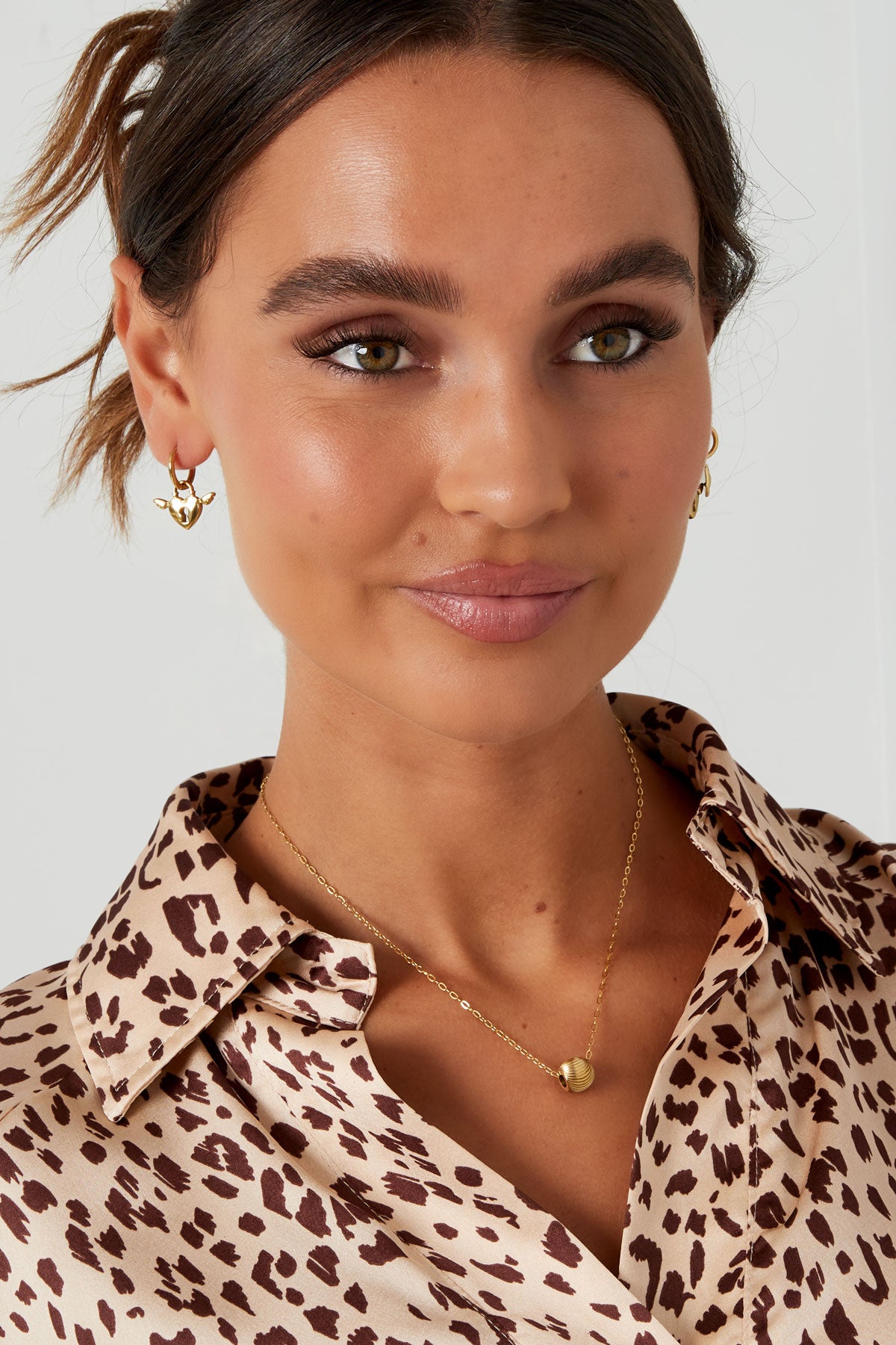 Necklace round charm with print Gold