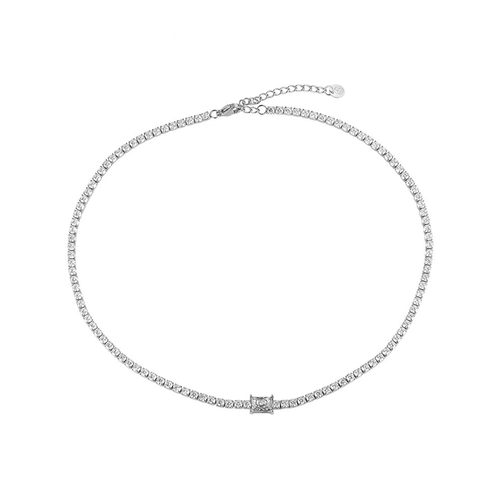 Big Cube Tennis Stainless Steel Necklace Silver