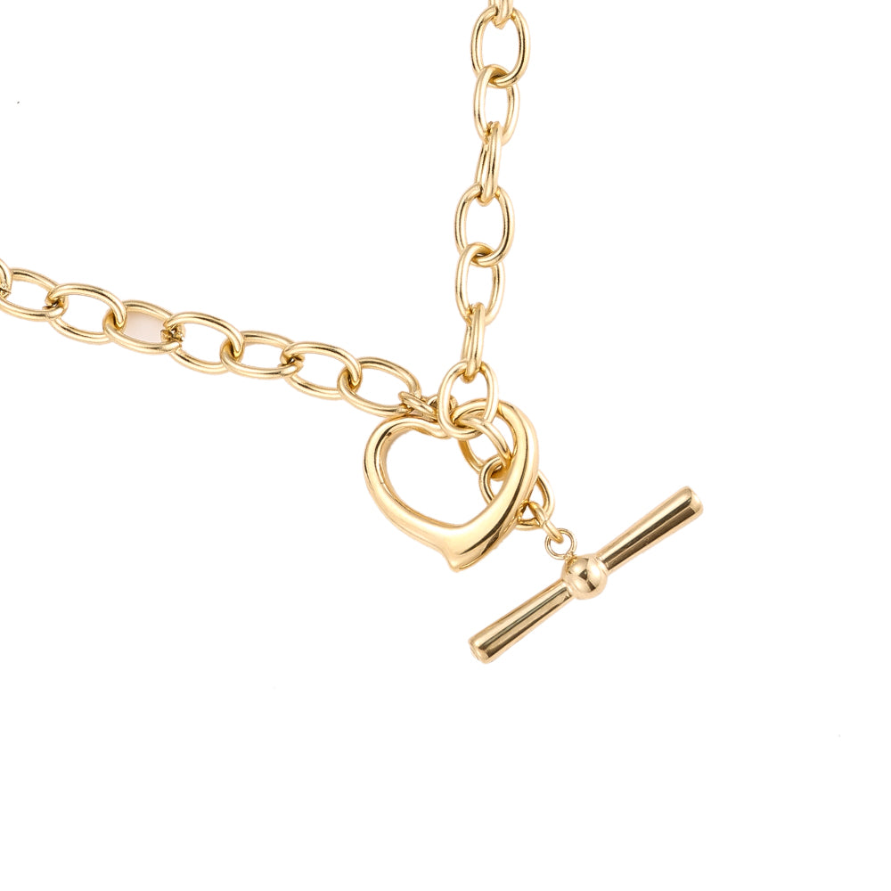 Swung Heart Anchor Stainless Steel Necklace Gold