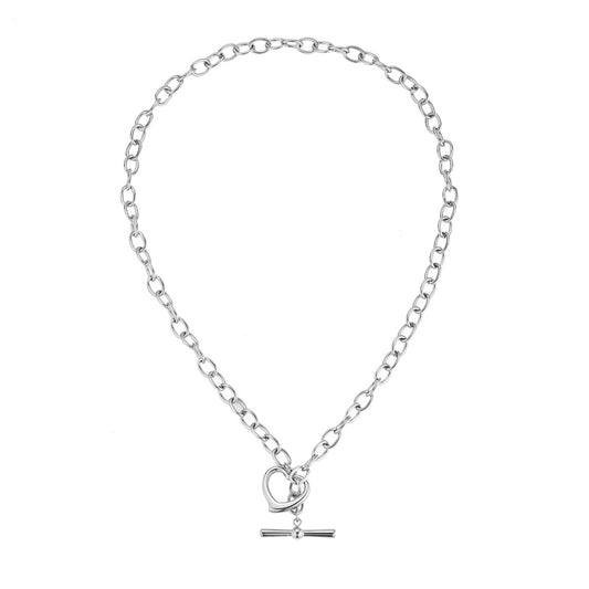 Swung Heart Anchor Stainless Steel Necklace Silver