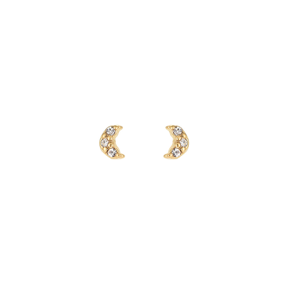 Mini Moon Stainless Steel Ear Studs Gold