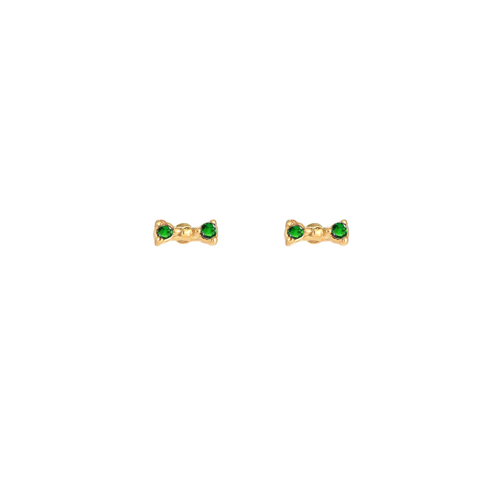 Balance Stainless Steel Earrings Gold Green Zirconia