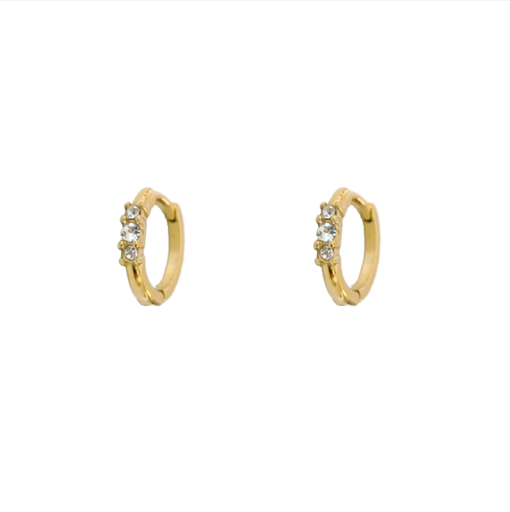 Tri Sparkle Diamonds Stainless Steel Earrings Gold Zirconia