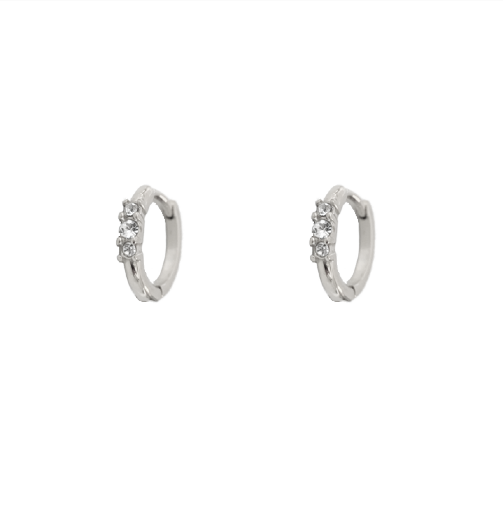 Tri Sparkle Diamonds Stainless Steel Earrings Silver Zirconia