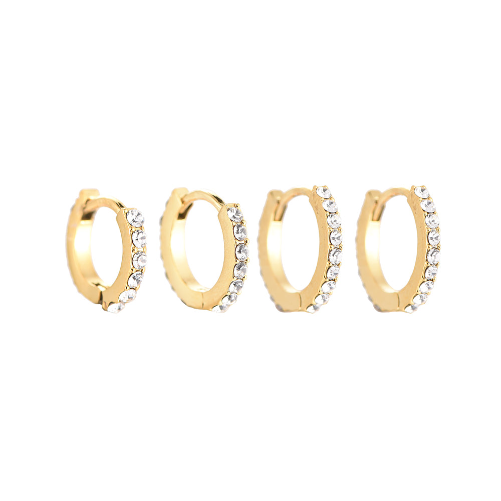 Classic Shining Hoop Stainless Steel Earring Set Gold Zirconia