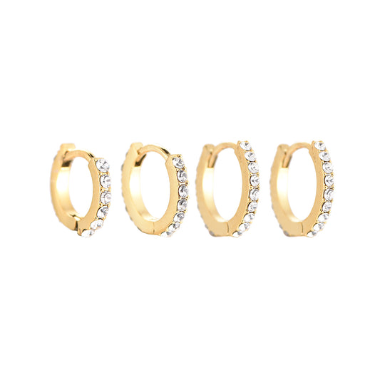 Classic Shining Hoop Stainless Steel Earring Set Gold Zirconia