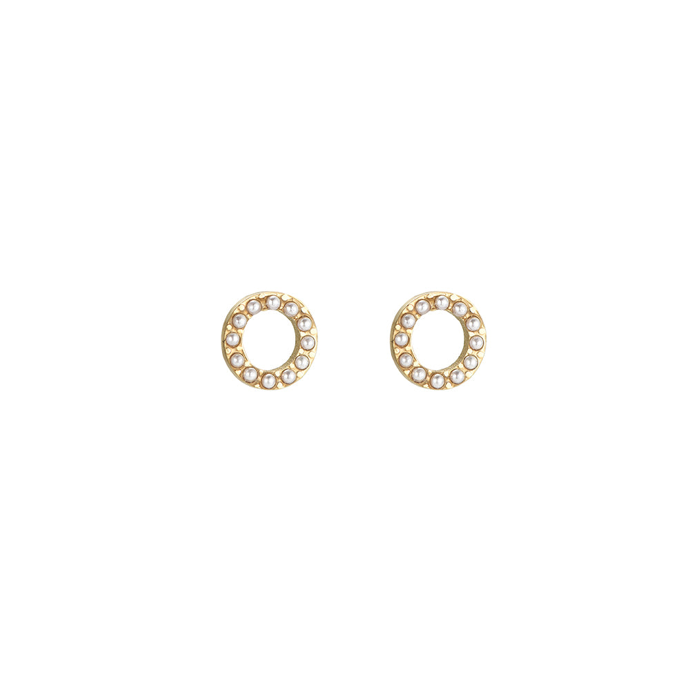 Pearl Donut Stainless Steel Ear Studs Gold