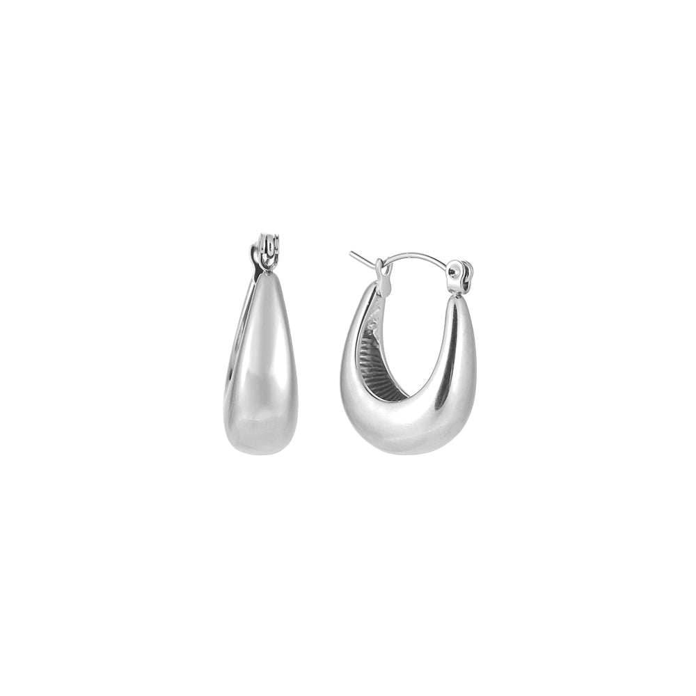 Water Drop Shape Stainless Steel Creole Silver