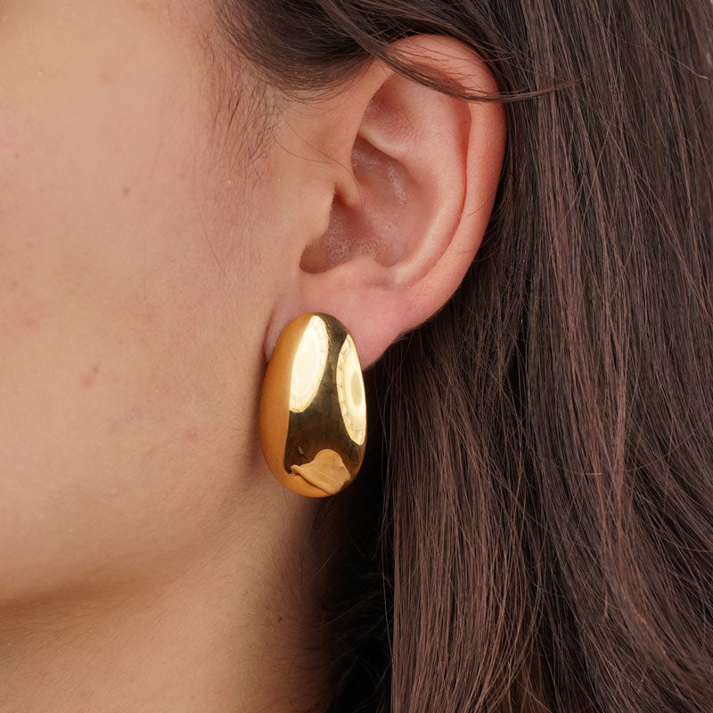 Long Mirror Shield Stainless Steel Ear Studs Gold