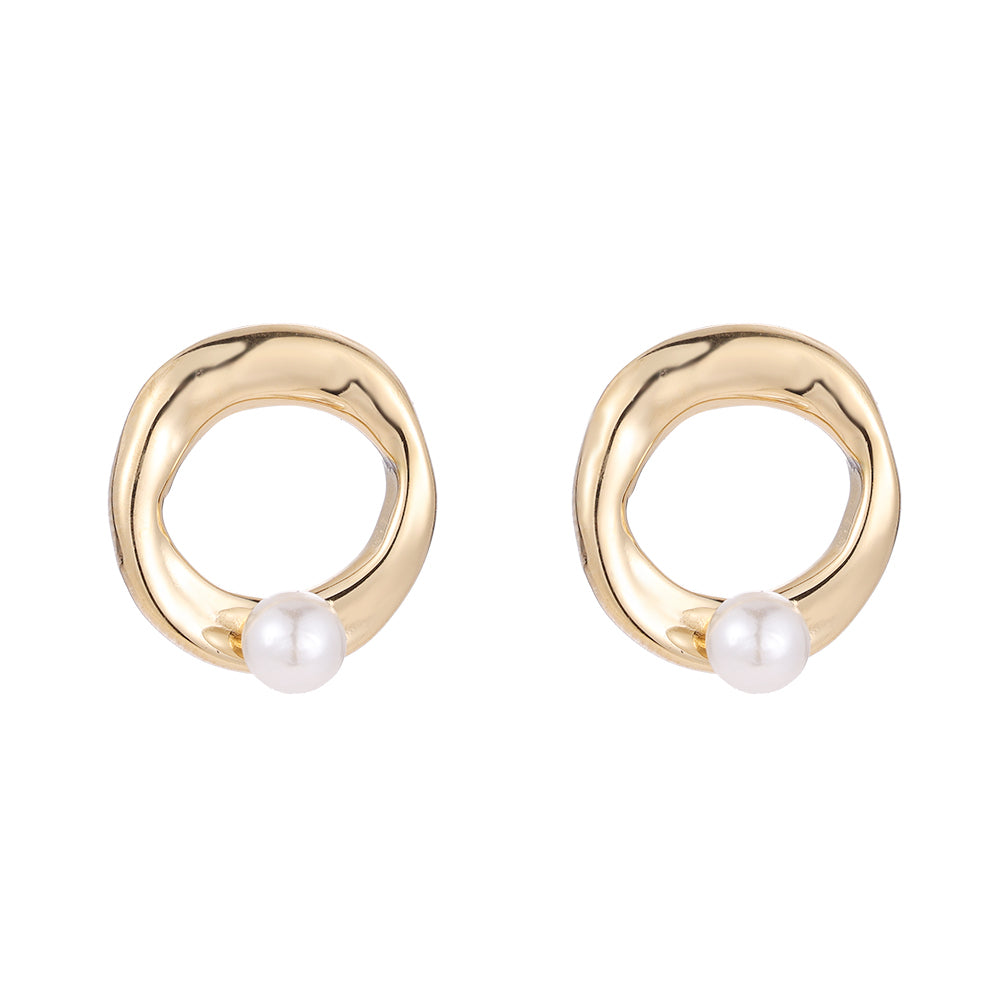 Pearl Whirlpool Stainless Steel Ear Studs Gold