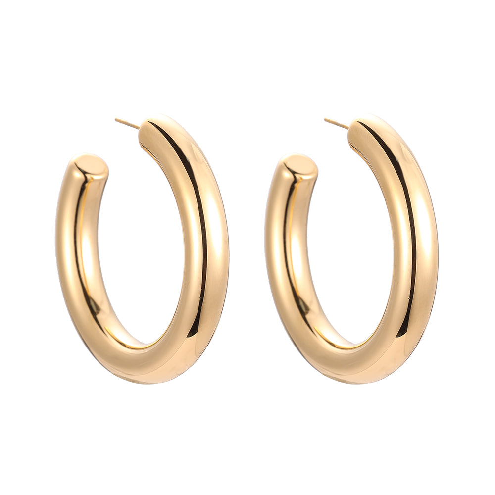 Open & Bent Pipe Stainless Steel Earrings Gold