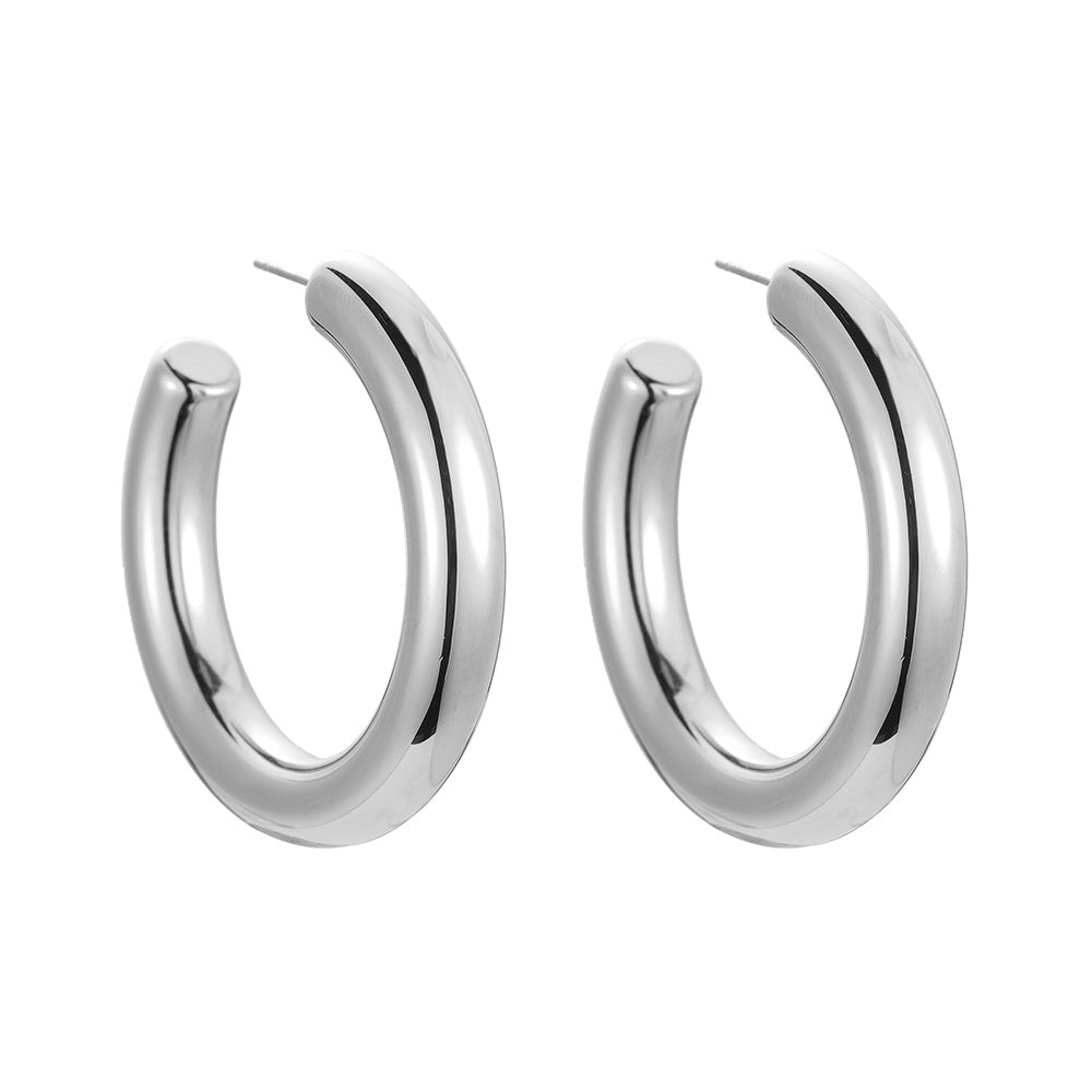 Open & Bent Pipe Stainless Steel Earrings Silver