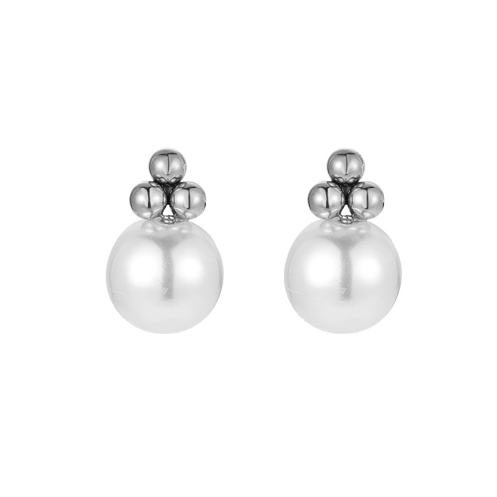 Lopsided Trio & Pearl Stainless Steel Earrings Silver