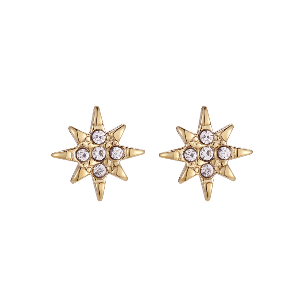 Cross Star Diamonds Stainless Steel Ear Studs Gold zirconia