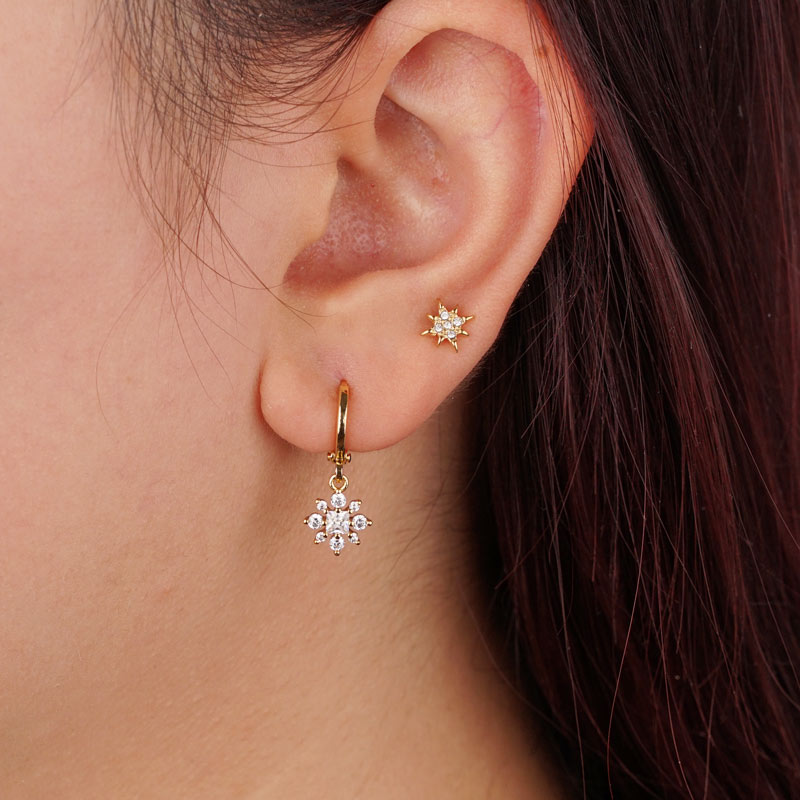 Cross Star Diamonds Ear Studs Örhängen i rostfritt stål Guld zirconia