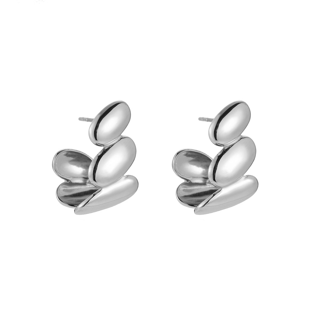 Shining Stone Pile Stainless Steel Earrings Silver