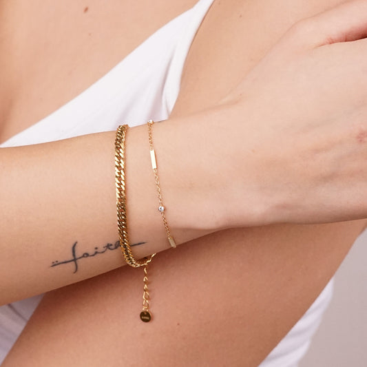 Simplicity Little Diamonds Armband i rostfritt stål - Guld Zirconia