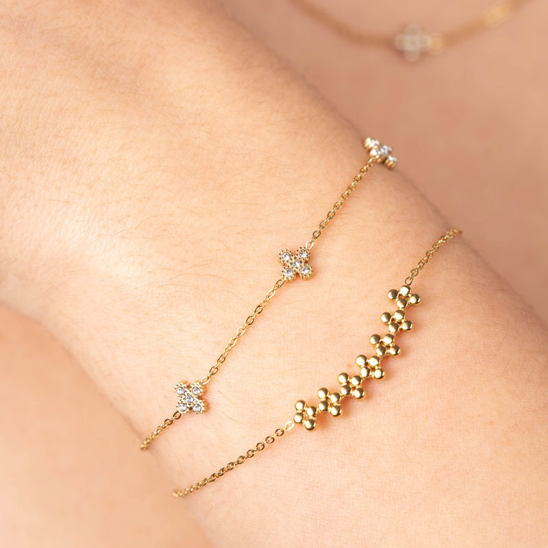 Tiny Lucky Flower Armband i rostfritt stål - Gold Zirconia