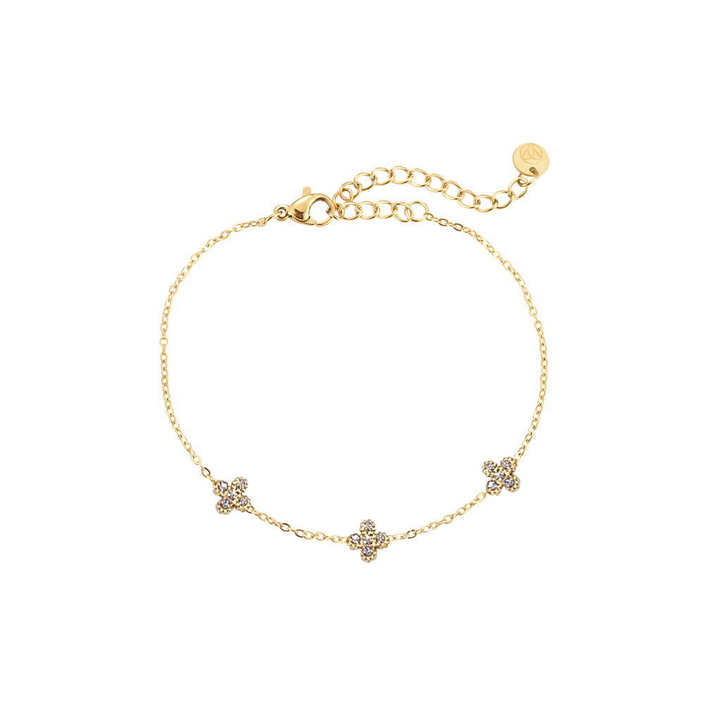 Tiny Lucky Flower Stainless Steel Bracelet - Gold Zirconia