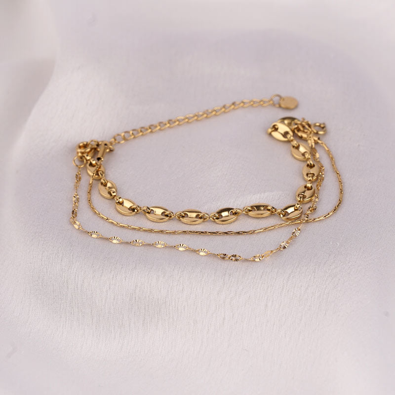 Multilayered Shell Links Armband i rostfritt stål Guld