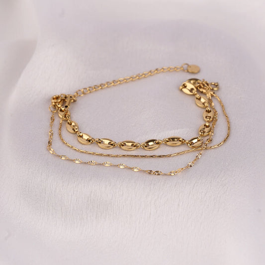 Multilayered Shell Links Stainless Steel Bracelet Gold