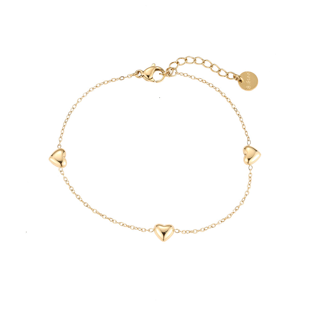 Tri-Heart Stainless Steel Bracelet - Gold