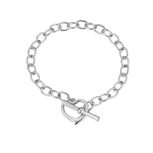 Swung Heart Anchor Stainless Steel Bracelet Silver