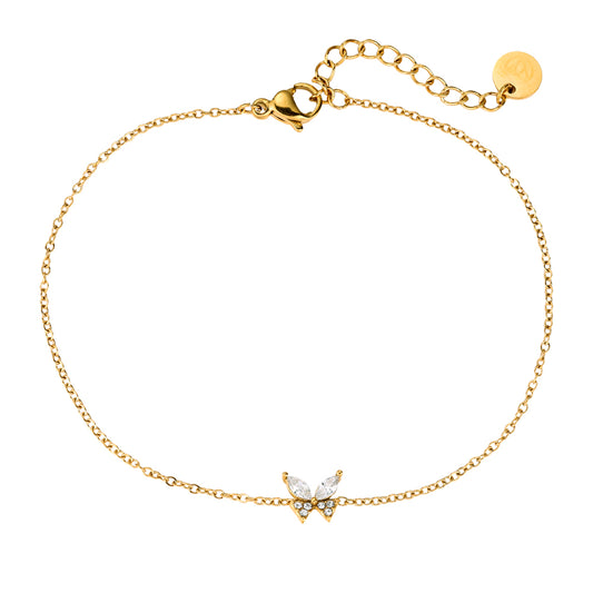 Fine Butterfly Diamond Stainless Steel Bracelet - Gold