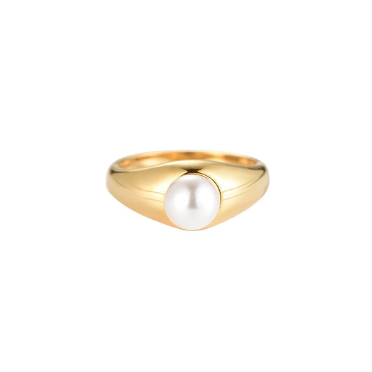 Round Pearl Stainless Steel Ring Gold