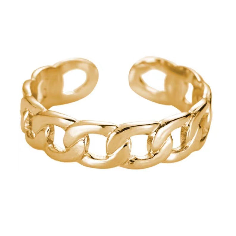 Lock Chain Stainless Steel Ring Gold