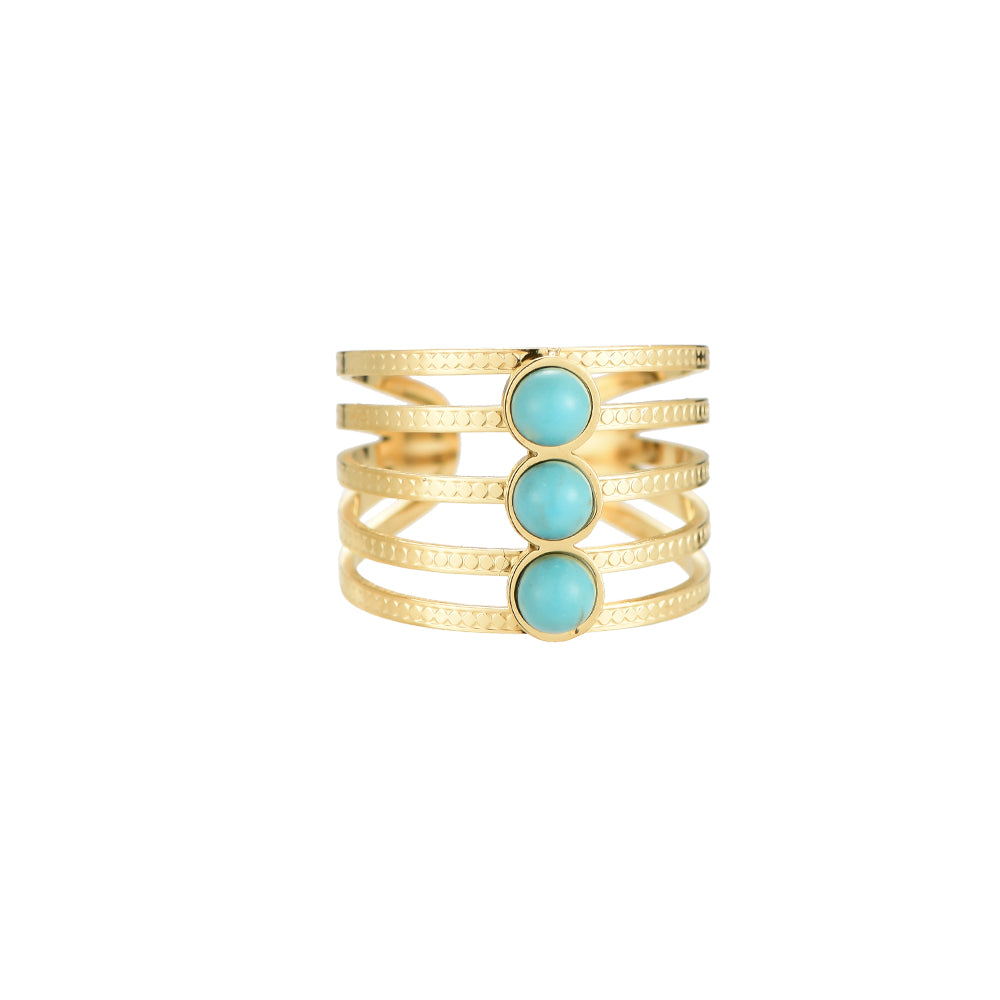 Triple Atlantean Stainless Steel Ring Turquoise Gold