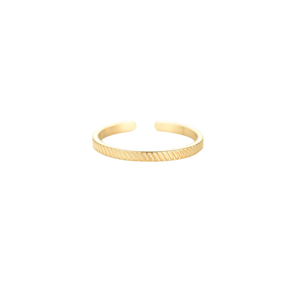 Simple Ribbed Stainless Steel Ring Gold