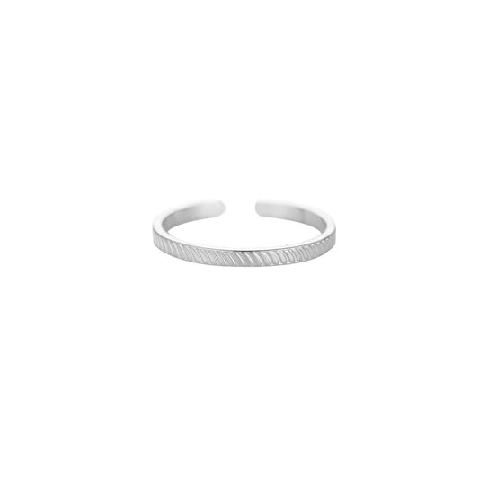 Simple Ribbed Stainless Steel Ring Silver