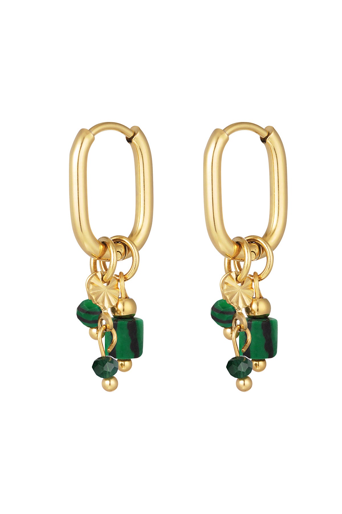 Earrings with green beads - gold