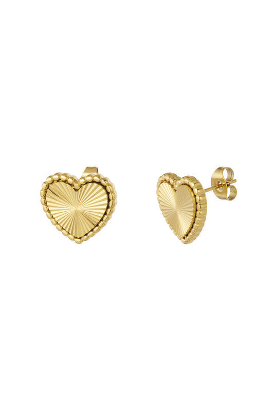 Ear studs heart with stripes - gold