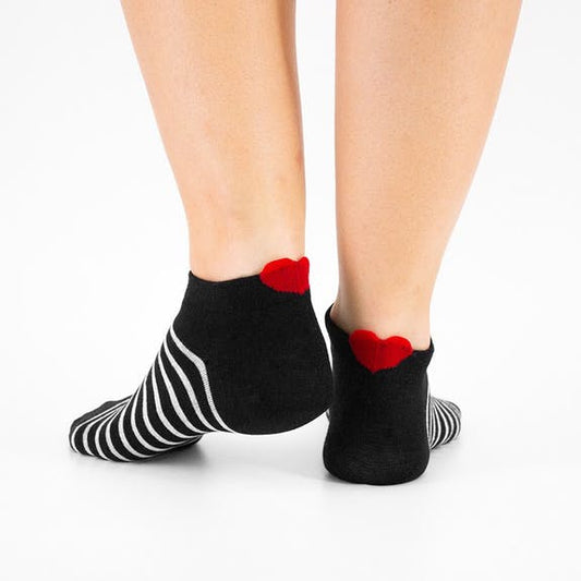 Striped Ankle Socks With Heart Detail Black