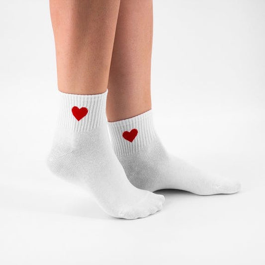 White Quarter Socks With Red Heart