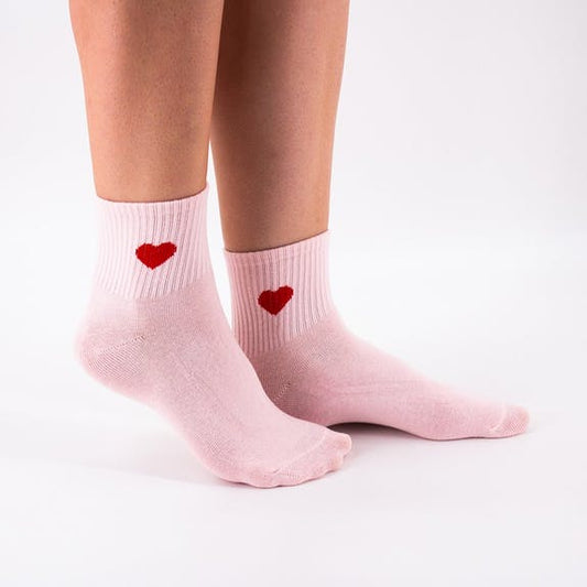 Pink Quarter Socks With Red Heart