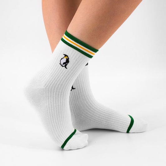 White Quarter Socks With Exotic Penguin