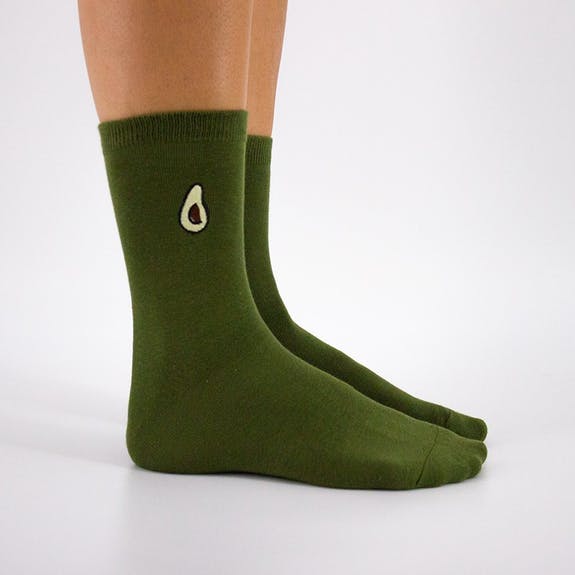 Green Socks With Avocado Embrodiery