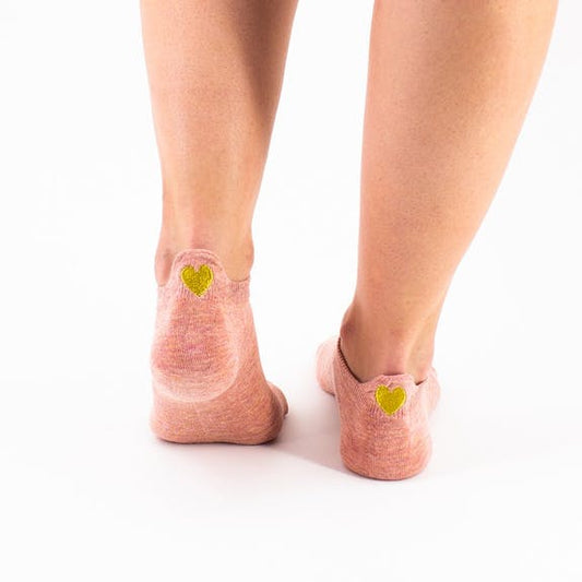 Pink Ankle Socks With Golden Heart Embroidery