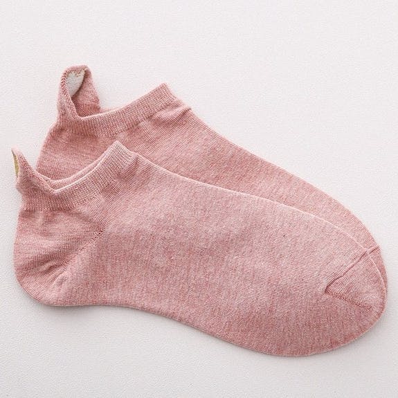 Pink Ankle Socks With Golden Heart Embroidery