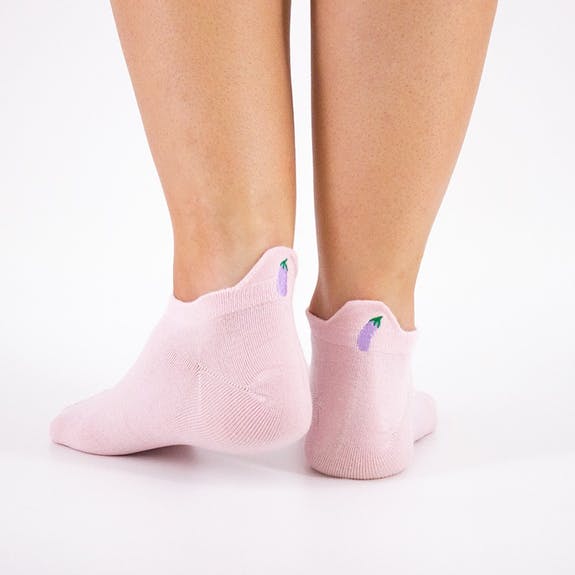 Pink Ankle Socks With Aubergine Embroidery