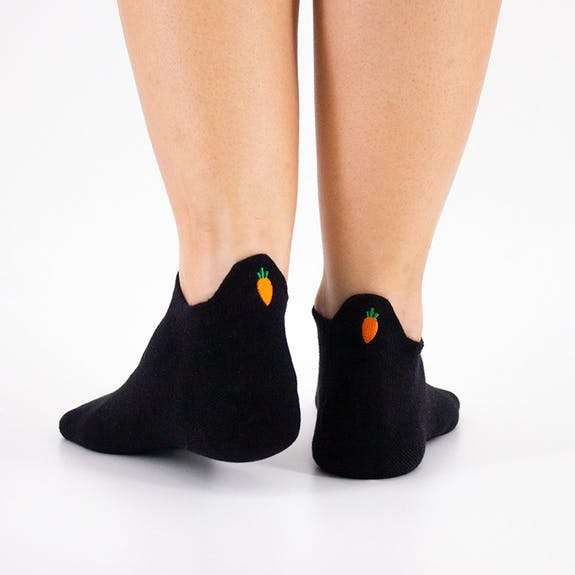 Black Ankle Socks With Carrot Embroidery