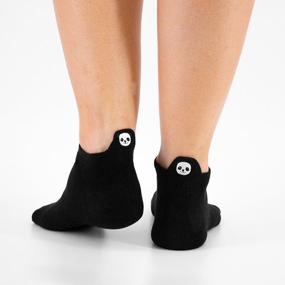 Black Ankle Socks With Panda Embroidery