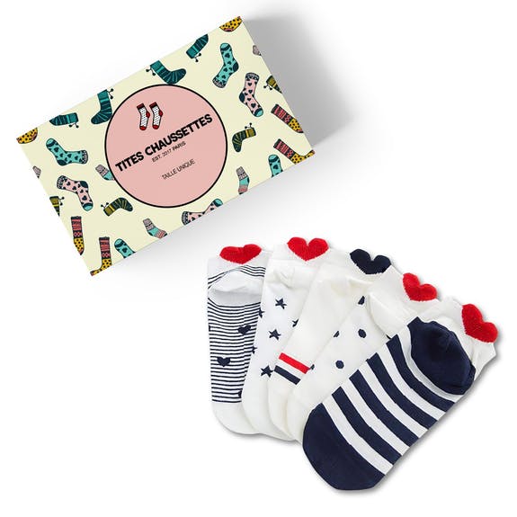 Set of 5 Pair Ankle Socks With Heart Detail