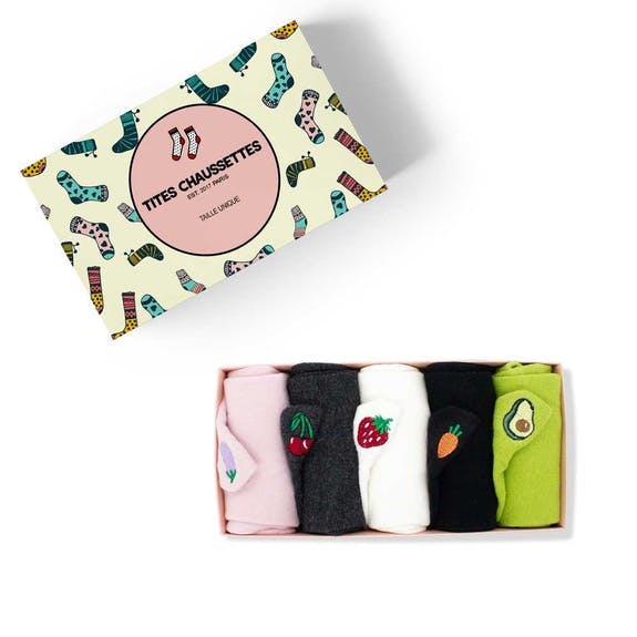 Set of 5 Pair Ankle Socks With Fruits Embrodiery