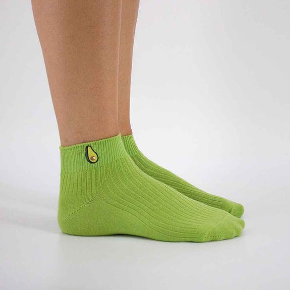 Green Ankle Socks With Avocado Embroidery