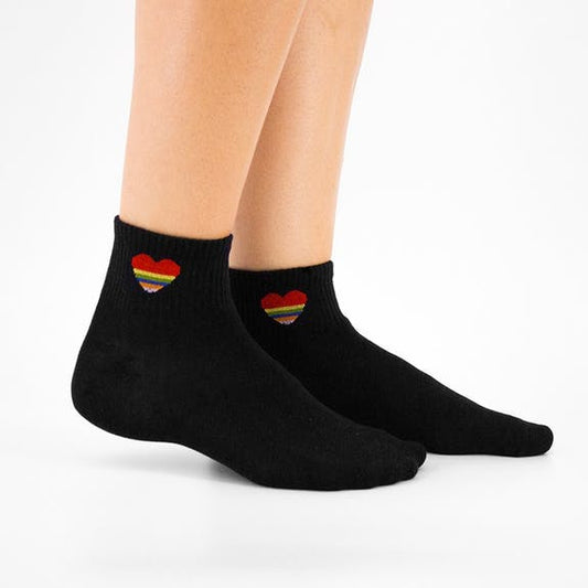 Black Quarter Socks With Rainbow Heart